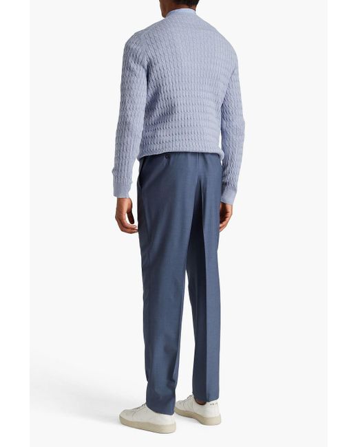 Canali Blue Mélange Cable-knit Cotton And Silk-blend Sweater for men