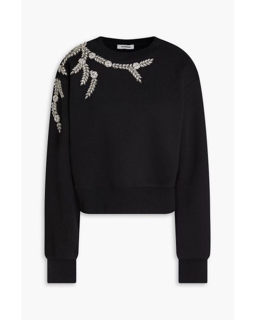Sandro Black Crystal-Embellished Cotton-Blend Fleece Sweatshirt