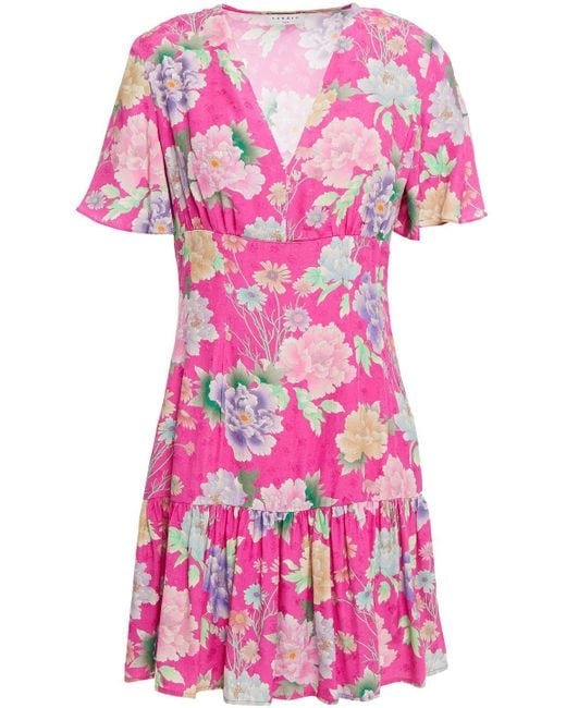 Sandro Synthetic Gathered Floral-jacquard Mini Dress in Bright 