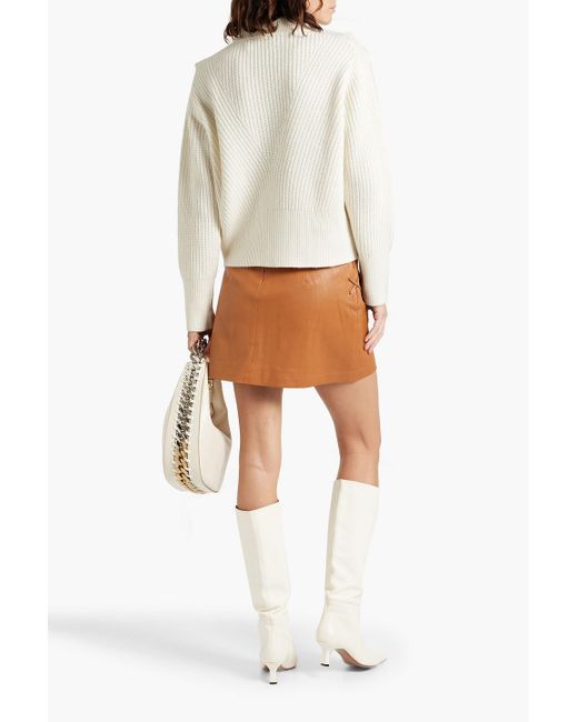 10 Crosby Derek Lam Natural Noelia Ruffled Ribbed Wool-blend Polo Sweater