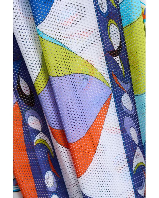 Emilio Pucci Blue Printed Stretch-mesh And Cotton-jersey Maxi Dress