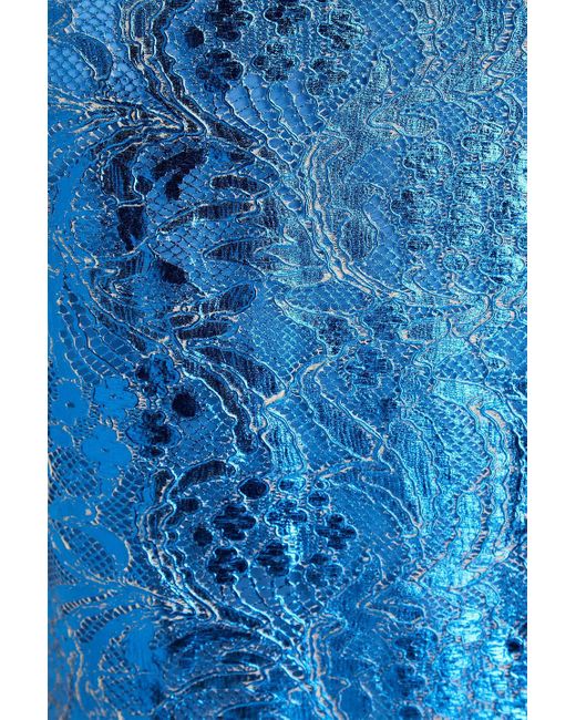 Dolce & Gabbana Blue Beschichteter bleistiftrock aus schnurgebundener spitze mit metallic-effekt in midilänge