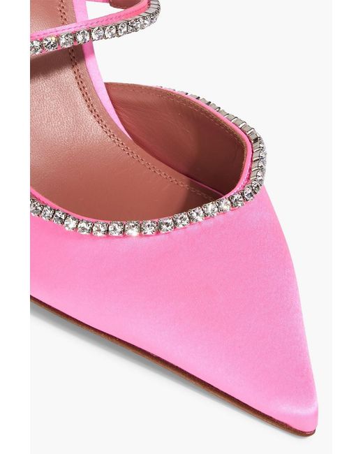AMINA MUADDI Pink Gilda Crystal-Embellished Satin Mules