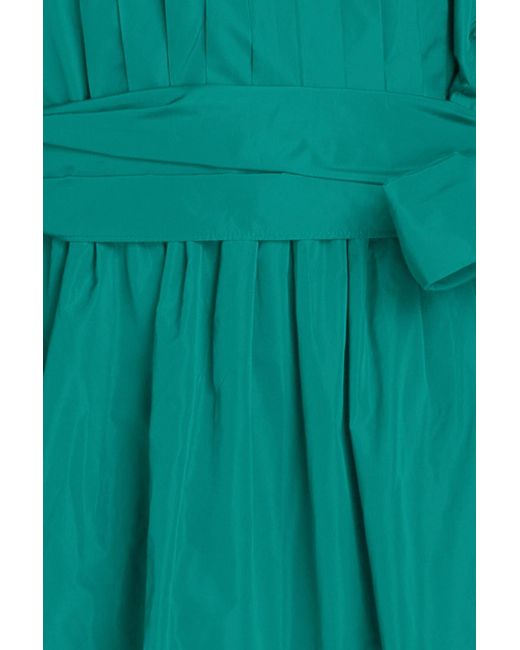 Alberta Ferretti Green Ruffled Pintucked Taffeta Mini Dress