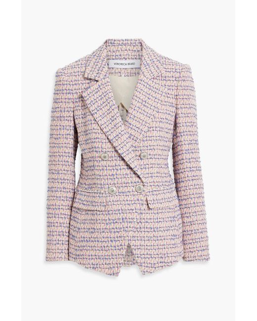 Veronica Beard Pink Taja Double-Breasted Cotton-Blend Tweed Blazer