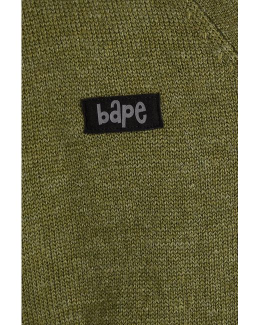 A Bathing Ape Green Embroidered Knitted Cardigan for men