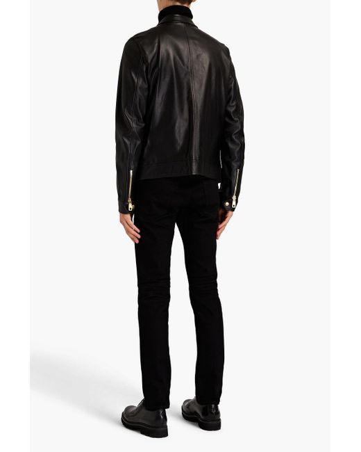 Dolce & Gabbana Black Zip-detailed Leather Jacket for men