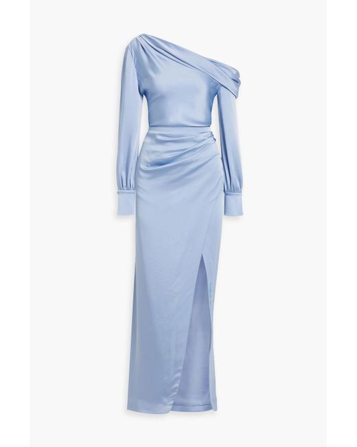 Jonathan Simkhai Blue Cam One-Shoulder Satin-Crepe Maxi Dress