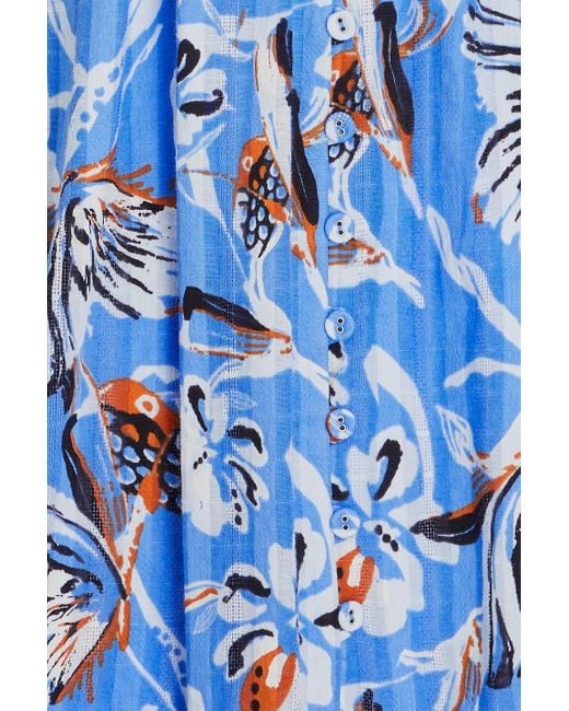 Diane von Furstenberg Blue Erica Floral-print Cotton-jacquard Midi Dress