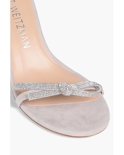 Stuart Weitzman White Embellished Suede Sandals