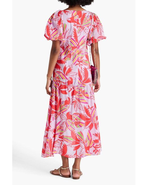 Farm Rio Red Printed Swiss-dot Cotton Midi Dress
