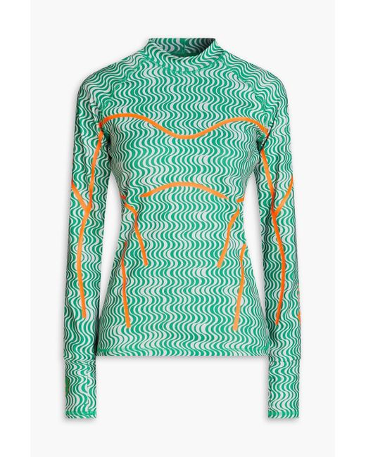 Adidas By Stella McCartney Green Printed Stretch-cotton Jersey Top