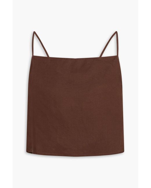 Onia Brown Cropped Linen-blend Top