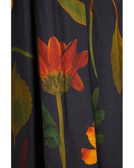 Agua Bendita Blue Mambo Embellished Floral-print Linen Midi Dress