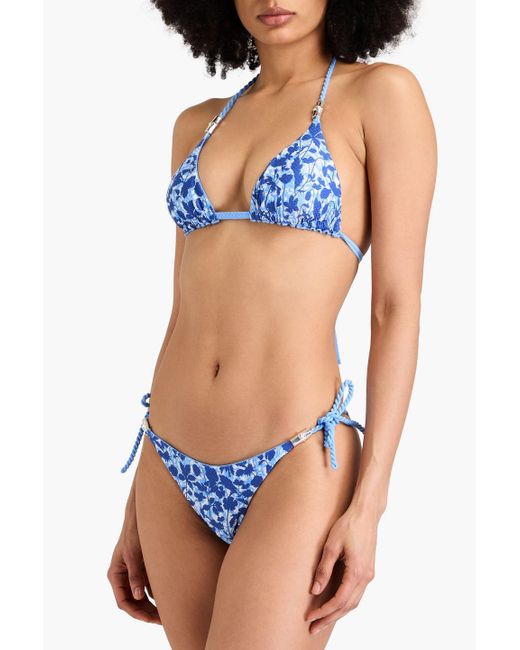 Heidi Klein Blue Tuscany Floral-print Stretch-piqué Triangle Bikini Top