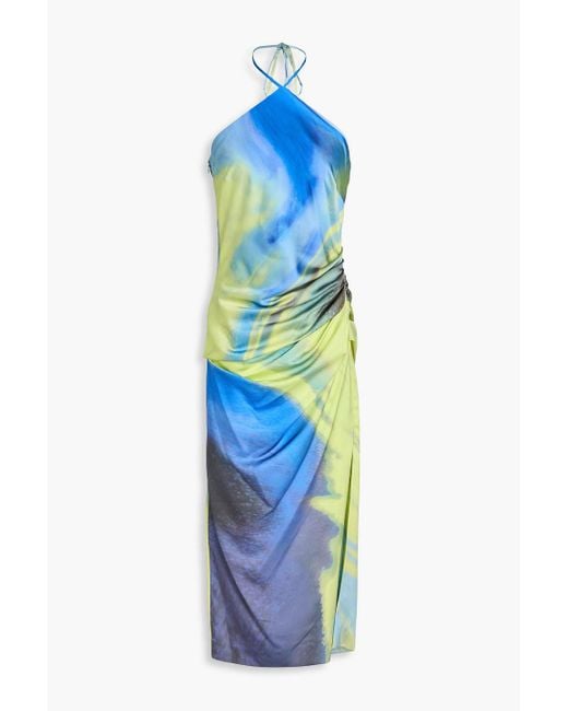 Jonathan Simkhai Blue Hansel Printed Satin Halterneck Midi Dress