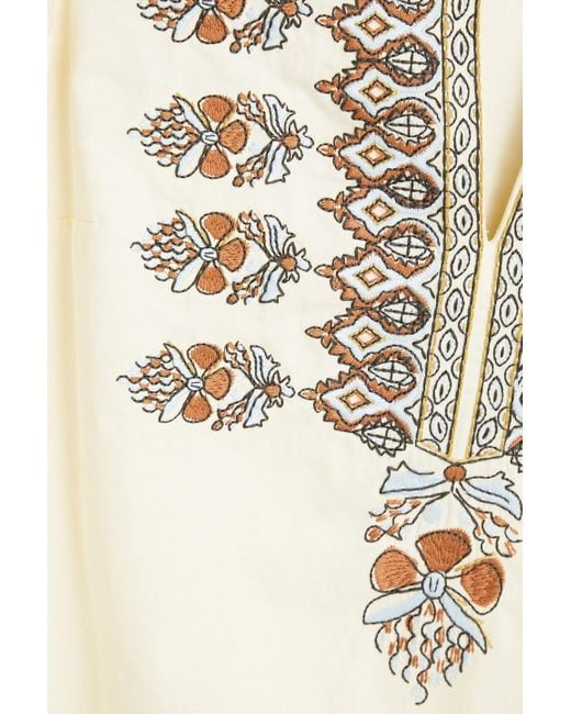 Tory Burch Natural Embroidered Cotton-poplin Kaftan