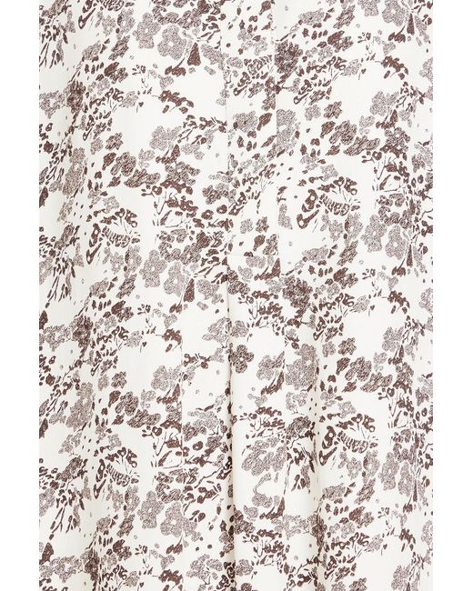 Ganni White Pleated Floral-print Twill Midi Shirt Dress