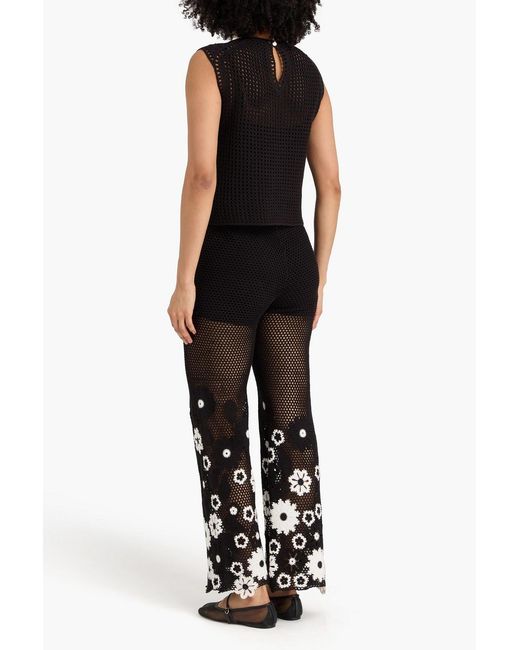 Maje Black Crocheted Cotton Flared Pants