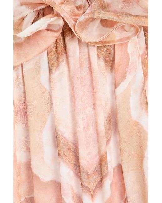 Zimmermann Pink Ruffled Printed Silk-Satin Midi Dress
