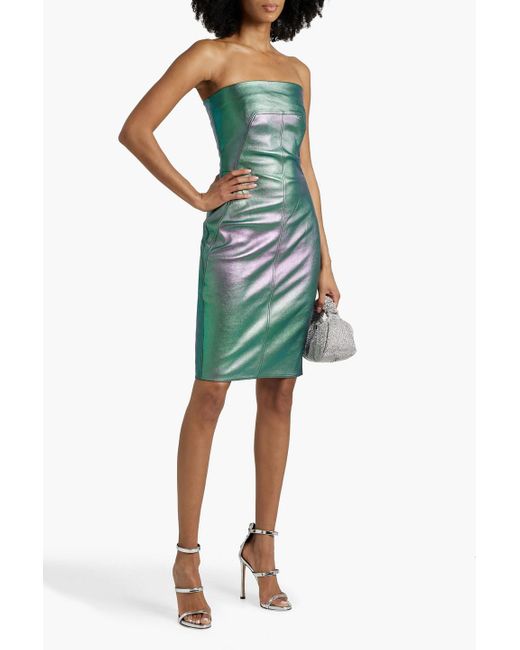 Rick Owens Green Strapless Iridescent-effect Leather-blend Mini Dress