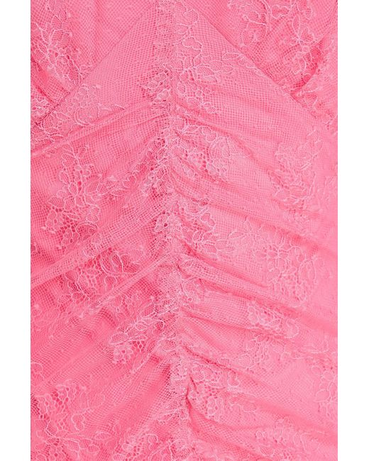 ROTATE BIRGER CHRISTENSEN Pink Ruched Lace Mini Dress