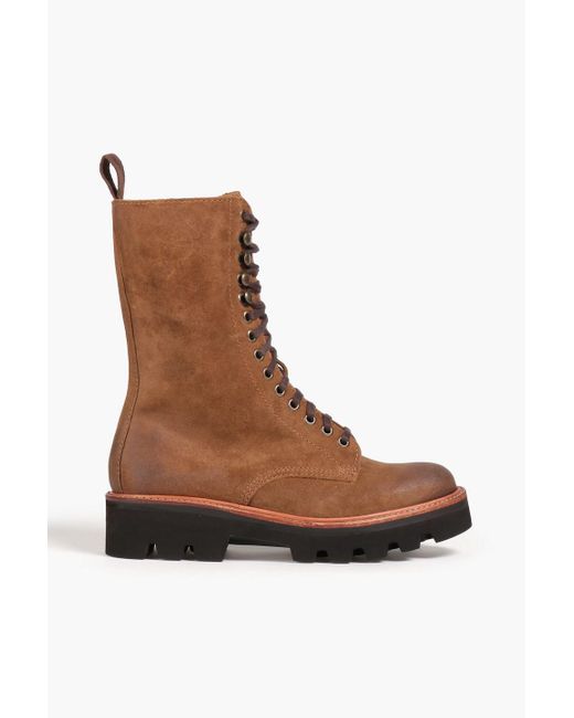 Grenson Mavis Burnished Suede Combat Boots in Brown Lyst Canada