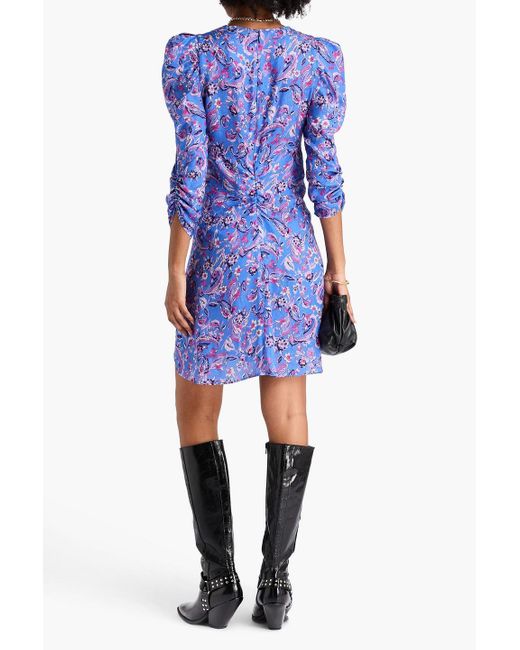 Isabel Marant Blue Aliniza Ruched Floral-print Jacquard Mini Dress