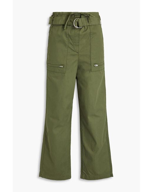 Maje Green Cotton-twill Straight-leg Pants