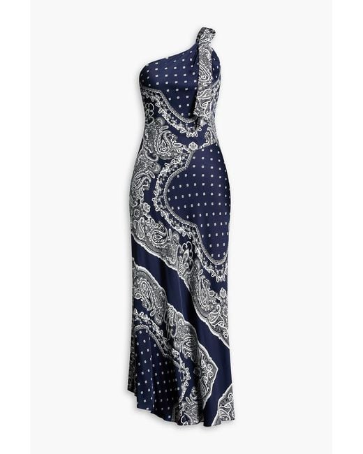 Sandro Blue One-Shoulder Paisley-Print Satin-Twill Maxi Dress