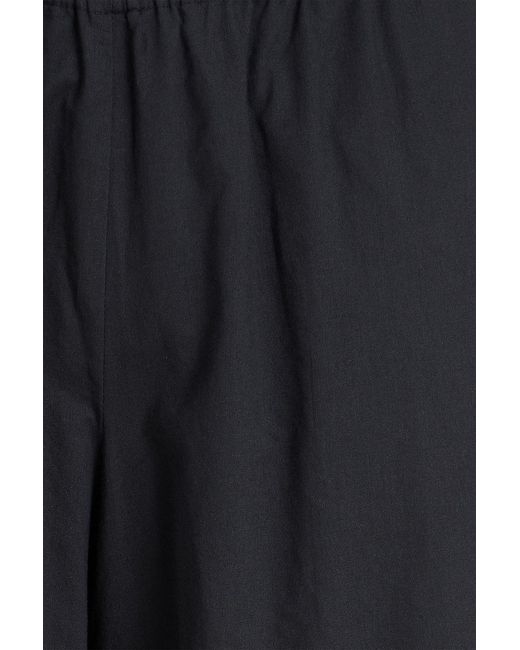 By Malene Birger Black Luisa Cropped Lace-trimmed Cotton-poplin Wide-leg Pants