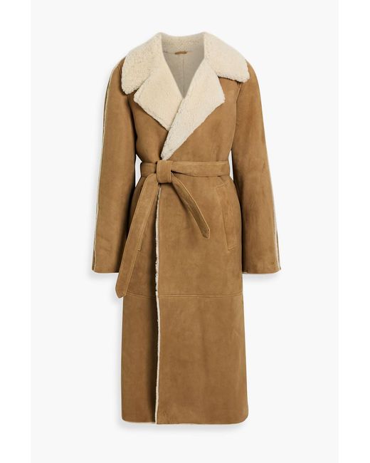 Maje Natural Belted Shearling Coat