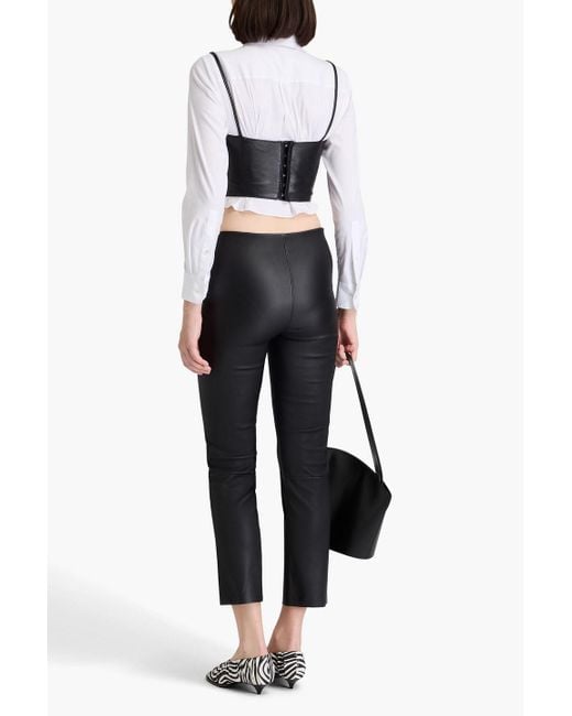 By Malene Birger Black Florentina Cropped Stretch-leather Slim-leg Pants