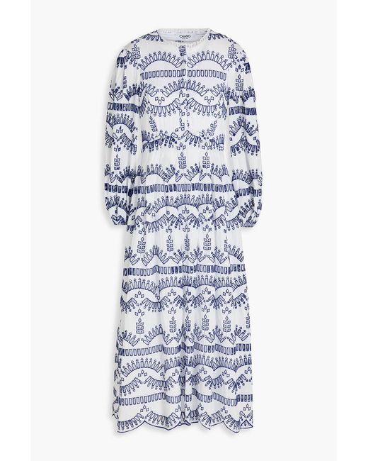 Charo Ruiz Blue Kaika Broderie Anglaise Midi Dress