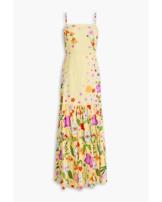 Borgo De Nor Metallic Cordelia Tiered Floral-Print Cotton Maxi Dress