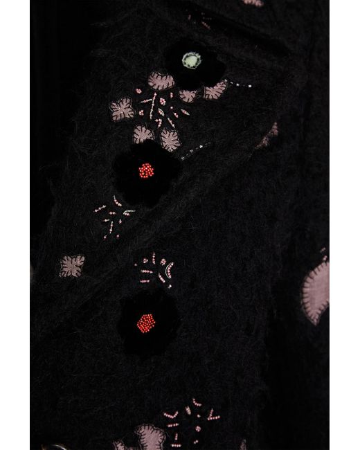 Valentino Garavani Black Embellished Brushed-felt Coat