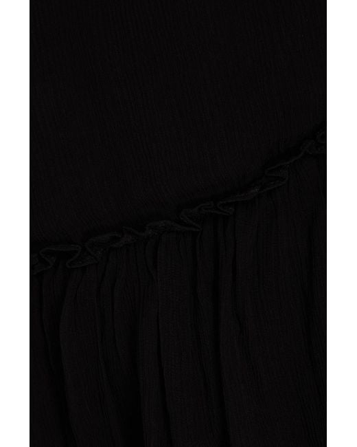 LoveShackFancy Black Aleena Wrap-effect Ruffled Crepon Halterneck Mini Dress