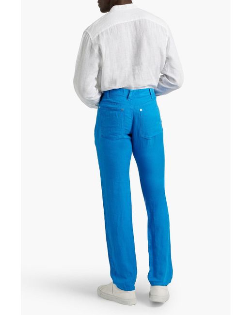 120% Lino Blue Linen-twill Pants for men