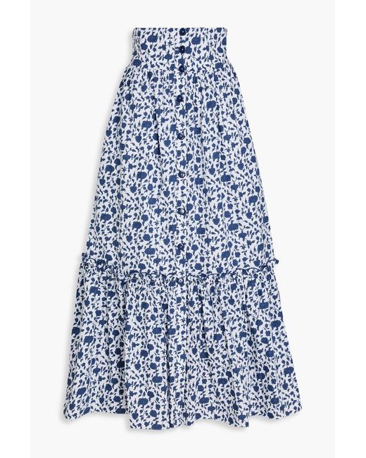 Loretta Caponi Blue Tecla Floral-print Cotton Maxi Skirt