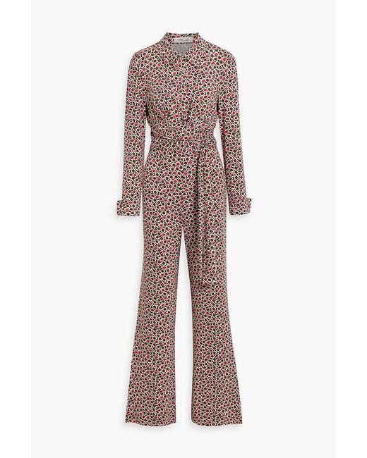 Diane von Furstenberg Red Michele Printed Stretch-Jersey Wide-Leg Jumpsuit