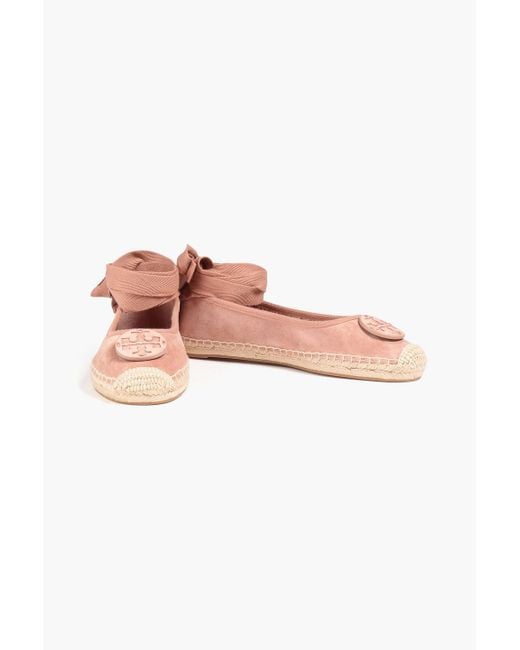 Tory Burch Pink Minnie Embellished Suede Espadrilles