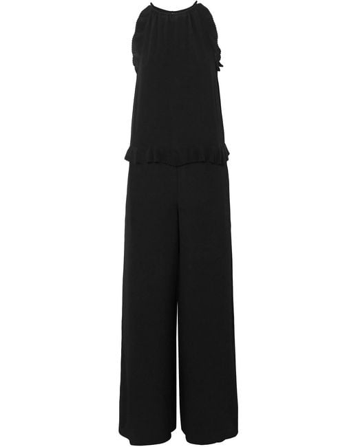 RED Valentino Black Ruffle-trimmed Crepe De Chine Jumpsuit