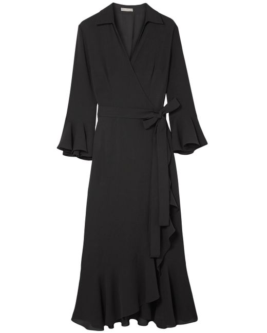 Michael Kors Black Ruffled Silk-georgette Wrap Dress