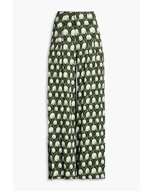 Agua Bendita Women's Green Pleated Floral-Print Twill Wide-Leg Pants