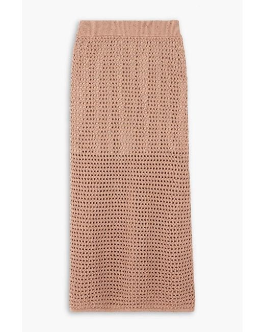 Brunello Cucinelli Brown Sequin-Embellished Open-Knit Cotton-Blend Midi Skirt