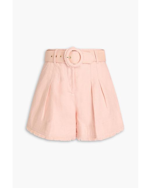 Zimmermann Pink Belted Linen-canvas Shorts
