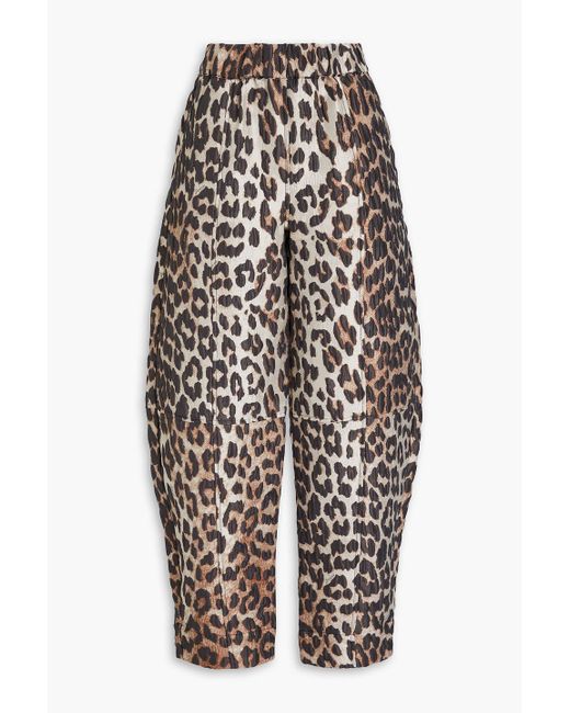 Ganni White Leopard-print Cloqué Tapered Pants
