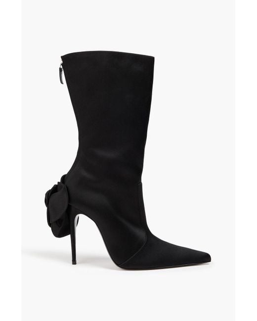 Magda Butrym Black Floral-appliquéd Satin Ankle Boots