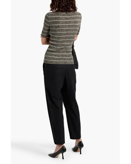 Brunello Cucinelli Gray Metallic Striped Ribbed-Knit Top