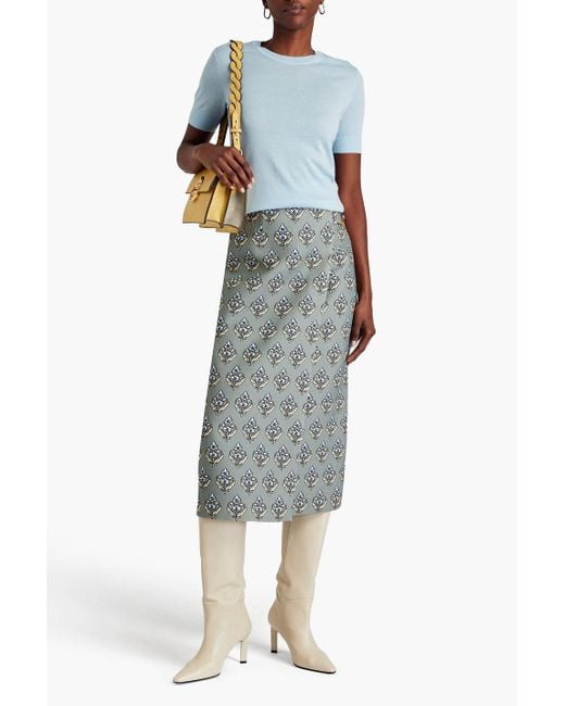 Tory Burch Gray Embellished Printed Crepe Pencil Skirt